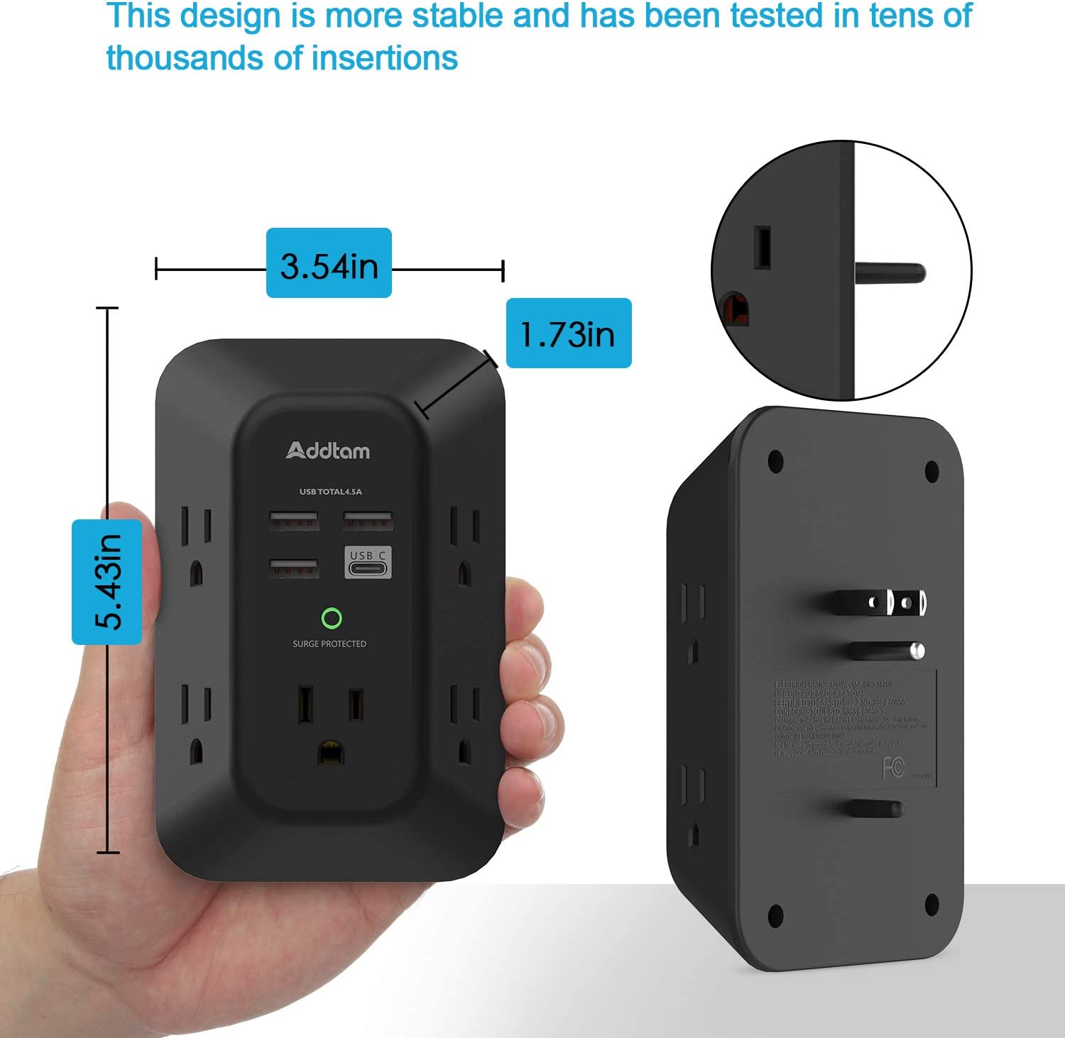 Addtam USB Wall Charger Surge Protector