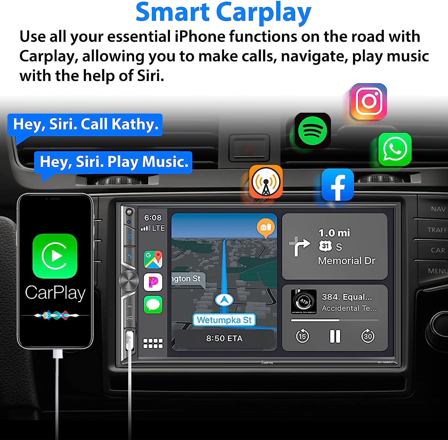 Double Din Car Stereo with Voice Control CarPlay