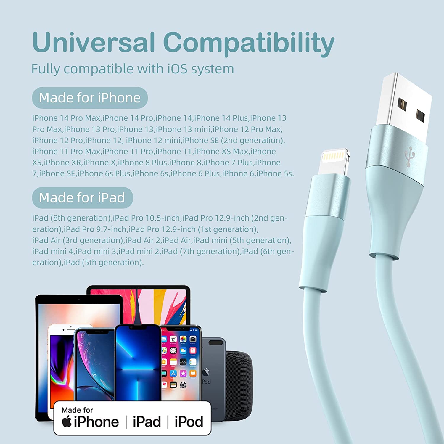 iPhone Charger, Apple MFi Certified, Lightning Cable.