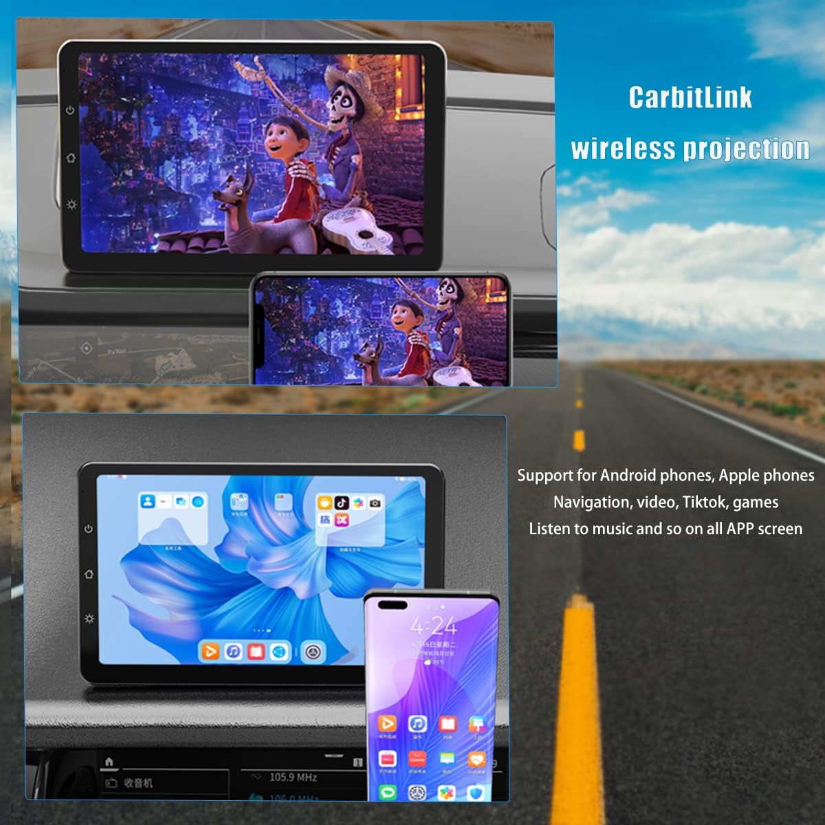 2023 9"IPS Portable Wireless Carplay and Android Auto Introduction