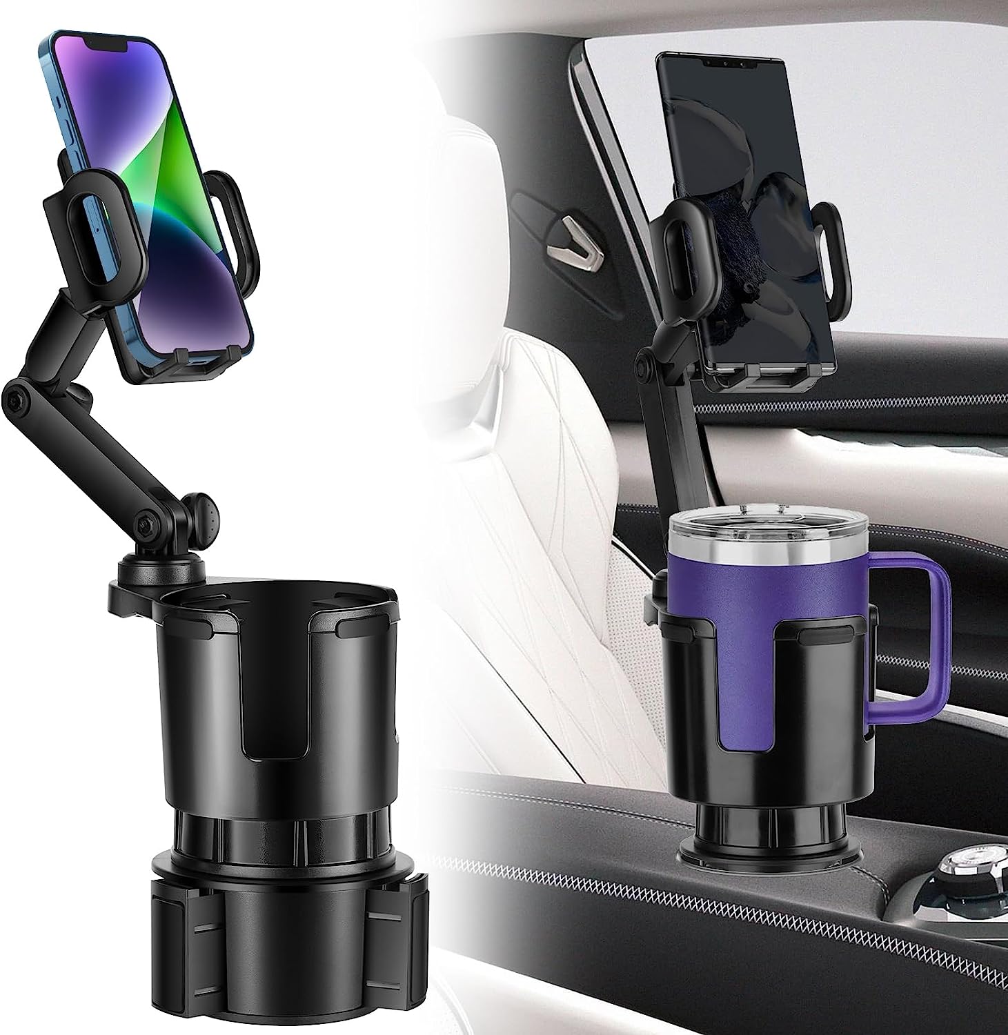 Expandable Large Cup Holder Phone Mount: The 2-in-1 Car Utility