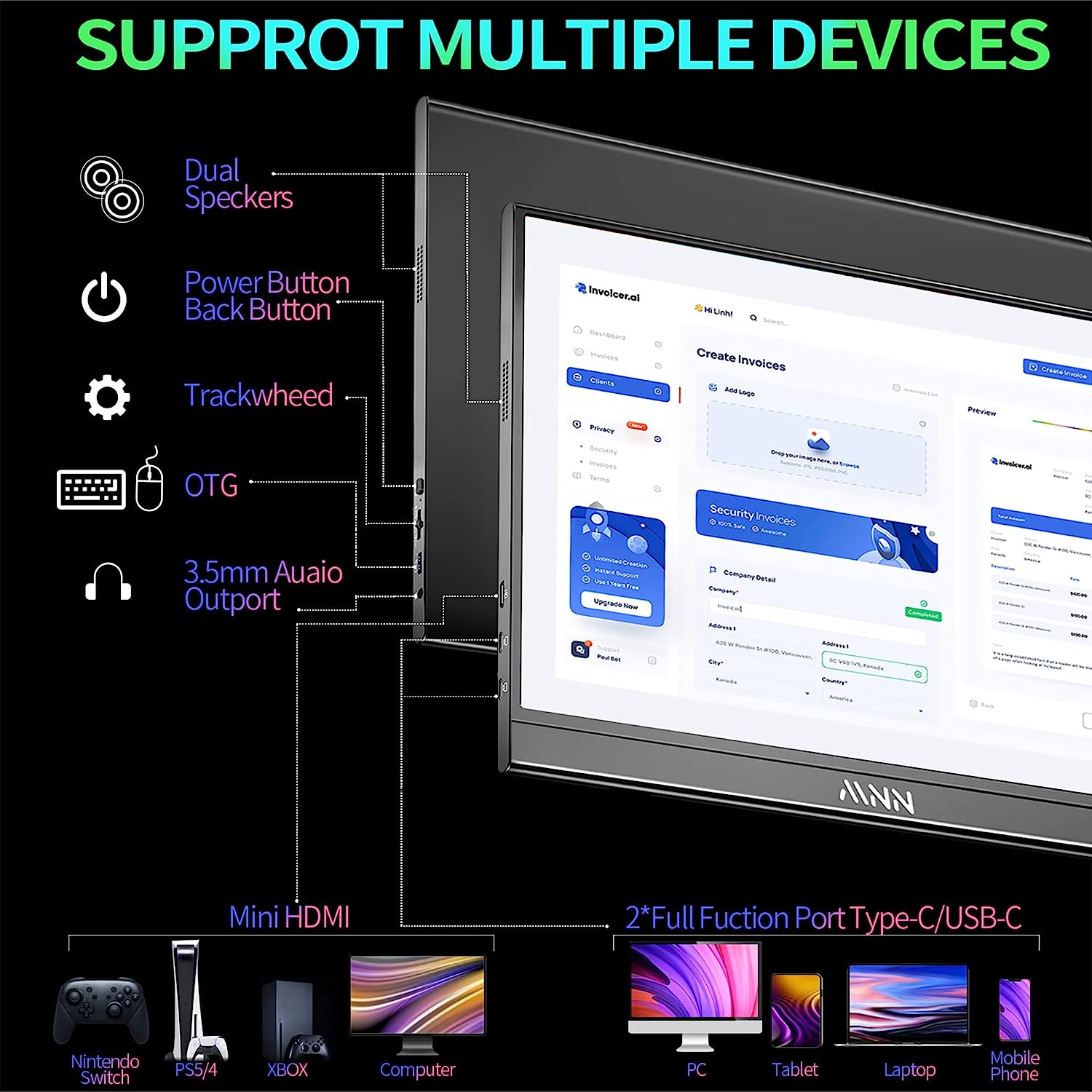 MNN Portable Monitor 15.6inch FHD 1080P