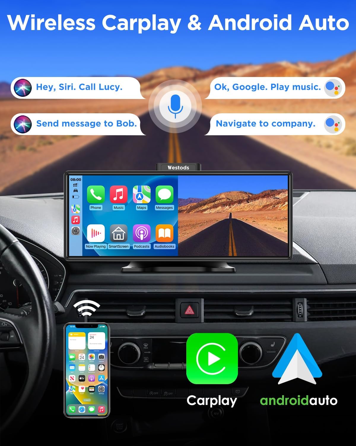 Westods 10.26" Wireless Carplay & Android Auto